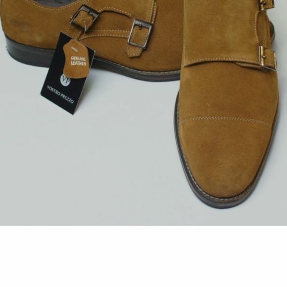 Tan Suede Double Monk Straps by Vostro Prezzo main image 4